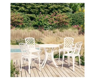 5-dijelni bistro set od lijevanog aluminija bijeli