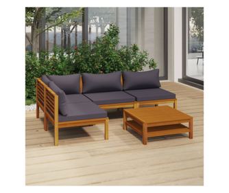 Градински лаундж комплект с възглавници, 5 части, акация масив