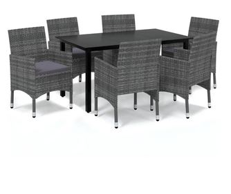 Градински трапезен комплект възглавници 7 части сив полиратан