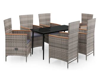 Градински трапезен комплект от 7 части с възглавници сив