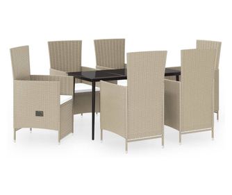Градински трапезен комплект с възглавници, 7 части, бежов