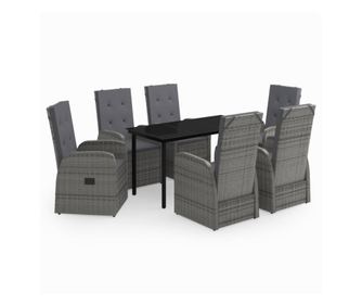 Градински трапезен комплект от 7 части с възглавници сив