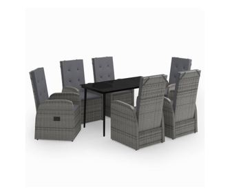 Градински трапезен комплект от 7 части с възглавници сив