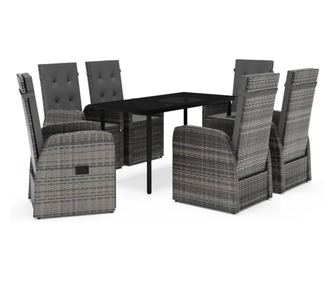 Градински трапезен комплект от 7 части с възглавници сив