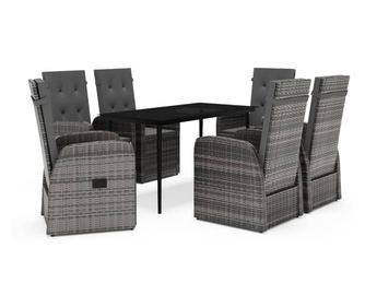 Градински трапезен комплект от 7 части с възглавници сив