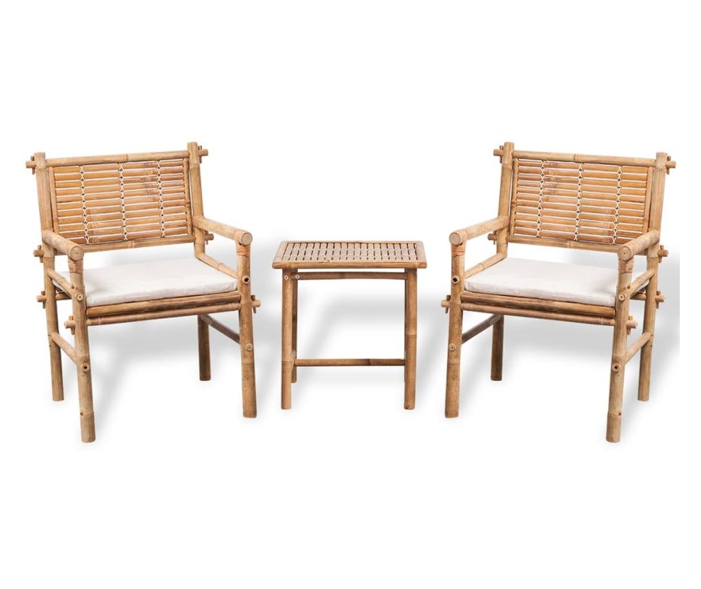 Bisztr btor szett prnkkal, 3 rszes, bambusz