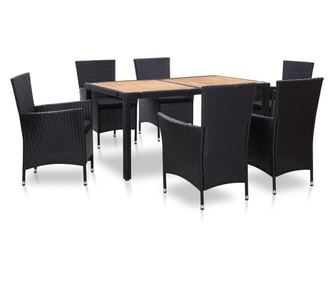 Vanjski set namještaja s jastucima, 7 dijelova, crna boja, poliratan