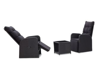 Set bistro namještaja s jastucima, 3 dijela, crna, poliratan