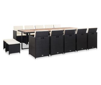 Vanjski set namještaja s jastucima, 15 dijelova, crna boja, poliratan