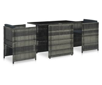 Σετ Μπιστρό 3 Τεμαχίων με Μαξιλάρια, Γκρι, Συνθετικό Ράταν