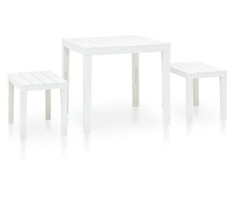 Masă de grădină cu 2 bănci, alb, plastic