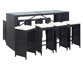 Комплект градински бар мебели, черен, полиратан