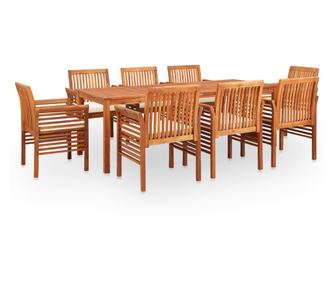 Градински трапезен комплект с възглавници 9 части акация масив