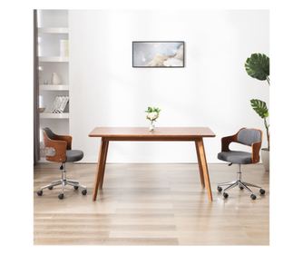 Vrtljiv jedilni stol siv ukrivljen les in blago