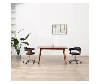 Vrtljiv jedilni stol črn ukrivljen les in umetno usnje