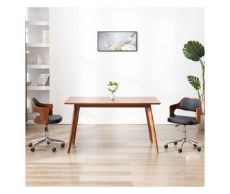 Vrtljiv jedilni stol črn ukrivljen les in umetno usnje