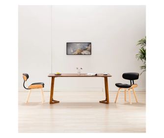 Jedilni stoli 2 kosa ukrivljen les in črno umetno usnje