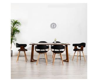 Jedilni stoli 6 kosov črno umetno usnje in ukrivljen les