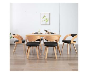 Stolice za kuhinju 6 kom. crne drvo savijeno & ekološka koža