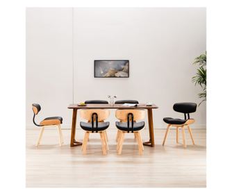 Stolice za kuhinju 6 kom. crne drvo savijeno & ekološka koža