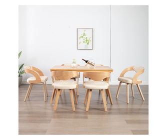 Stolice za kuhinju 6 kom. krem drvo savijeno & ekološka koža