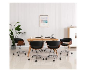 Vrtljivi jedilni stoli 6 kosov črno umetno usnje