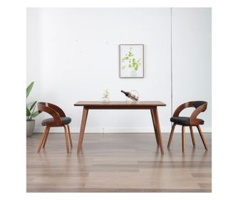 Jedilni stoli 2 kosa temno sivi ukrivljen les in blago