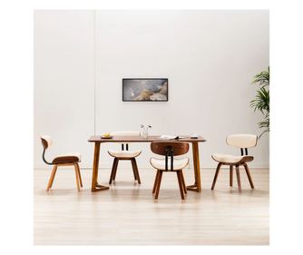 Jedilni stoli 4 kosi krem ukrivljen les in umetno usnje