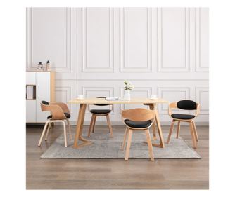 Jedilni stoli 4 kosi ukrivljen les in umetno usnje