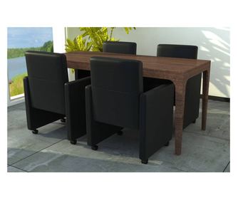 Jedilni stoli 4 kosi črno umetno usnje