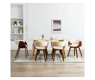 Blagovaonske stolice od savijenog drva i umjetne kože 6 kom krem