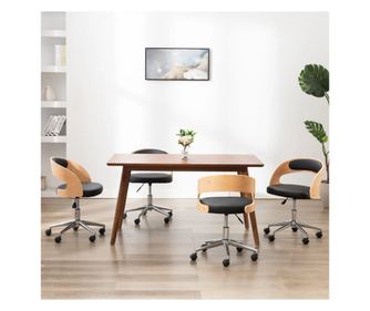 Vrtljivi jedilni stoli 4 kosi črni ukrivljen les in um. usnje