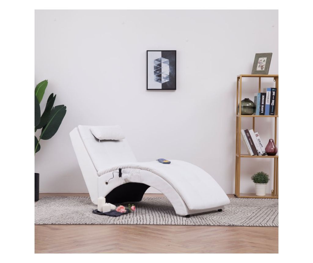 Masažni ležaj od umjetne kože s jastukom bijeli 