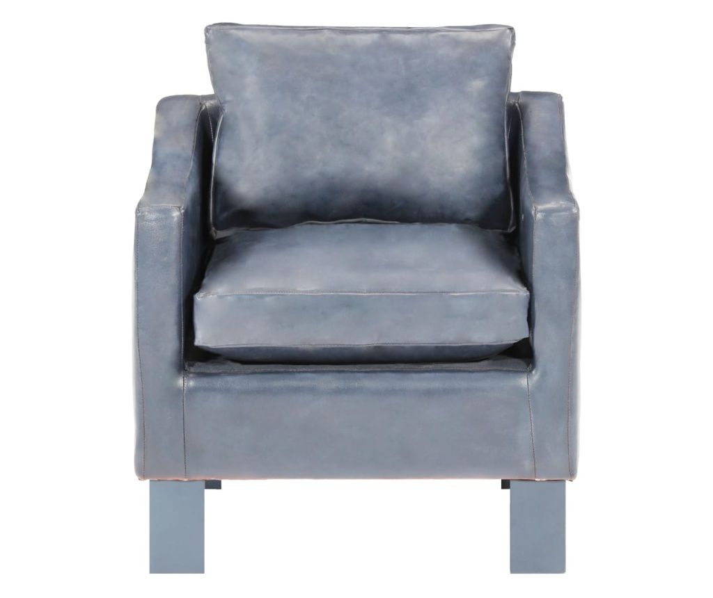 Zaobljena fotelja od prave kože siva 