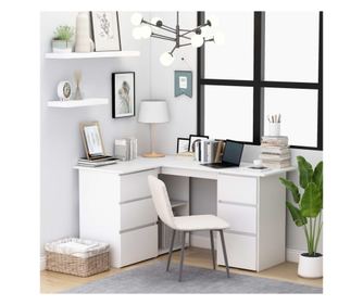 Kutni radni stol bijeli 145 x 100 x 76 cm od iverice