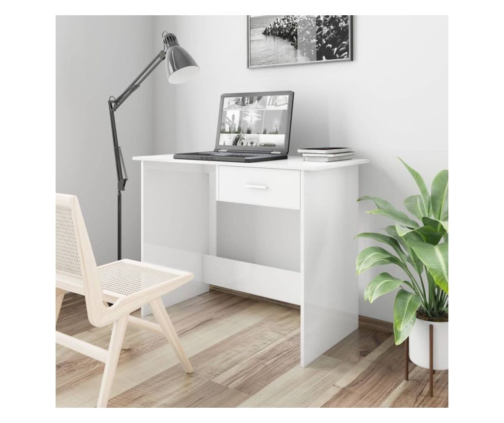 rasztal, fnyes fehr, 100 x 50 x 76 cm, laminlt forgcslap