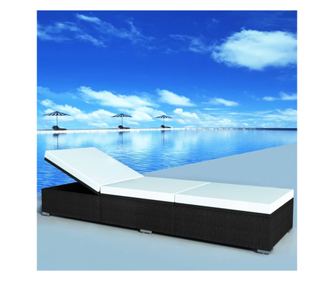 Шезлонги с шалтета, 2 бр, полиратан, черни