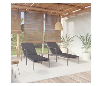 Ležaljke za plažu s stolom, 2 kom., siva, poliratan