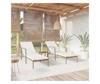 Ležaljke za plažu s stolom, 2 kom., smeđe, poliratan