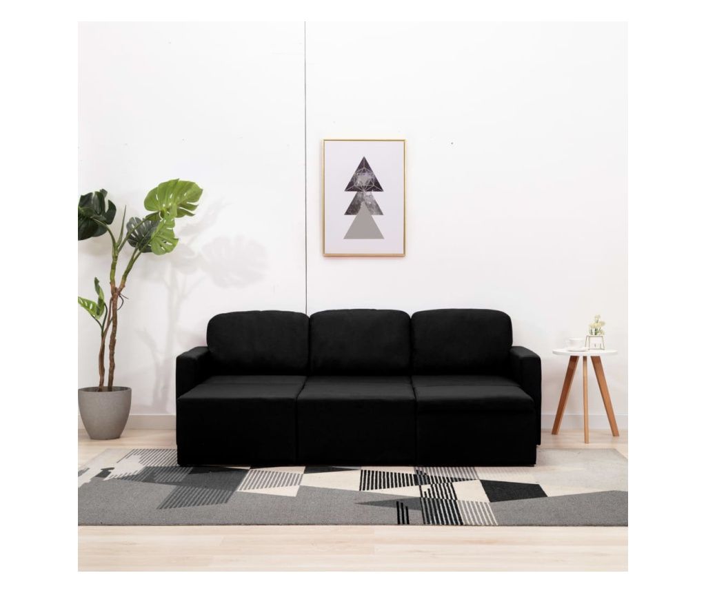 Modularni trosjed od tkanine crni 