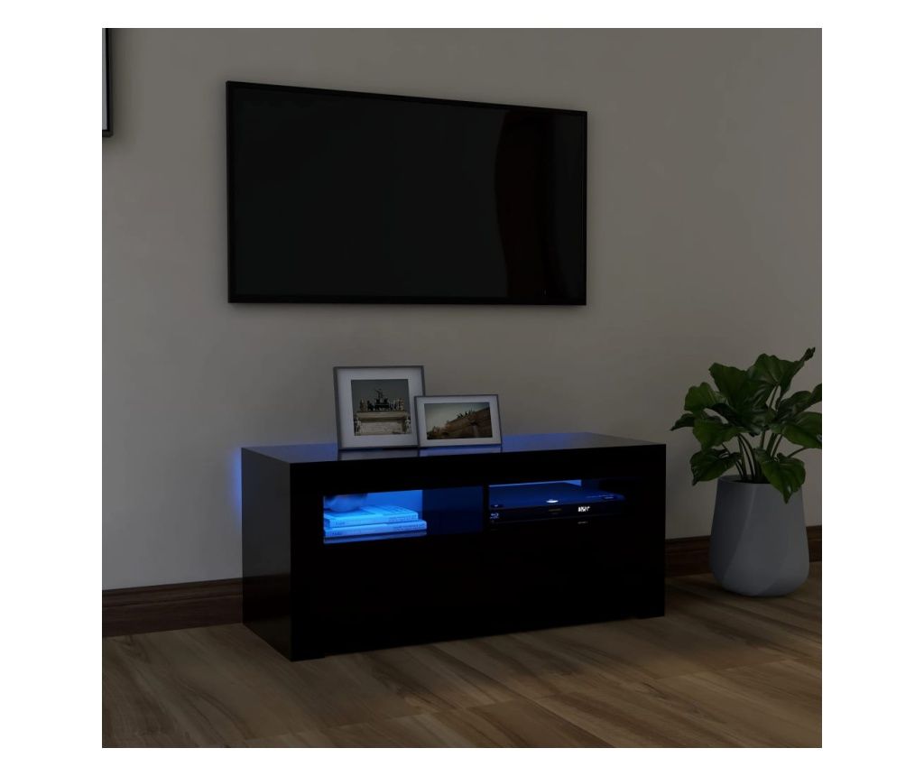 TV ormarić s LED svjetlima crni 90 x 35 x 40 cm 