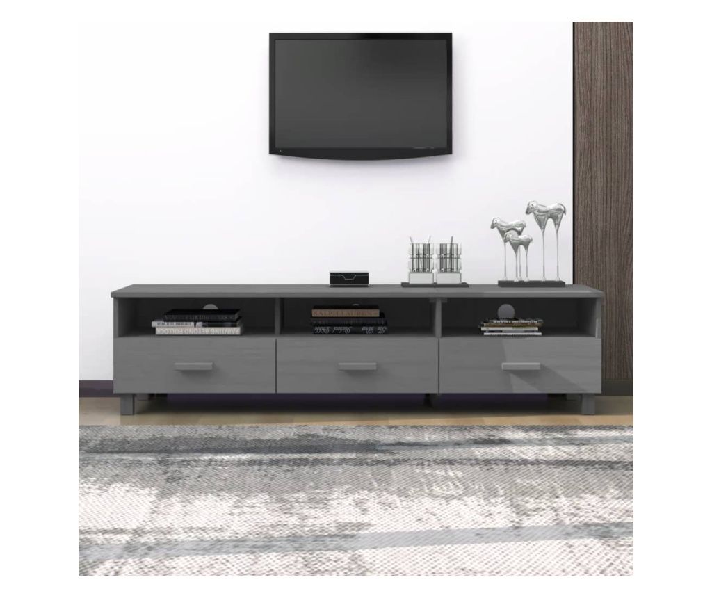 Βάση τηλεόρασης, Σκούρο γκρι, 158x40x40 εκ., Μασίφ ξύλο πεύκου