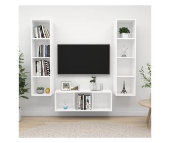 TV-szekrény garnitúra, 3 részes, fehér, laminált fa