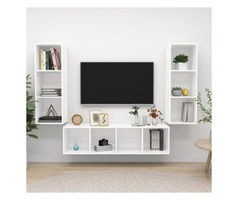 TV-szekrény garnitúra, 3 részes, fehér, laminált fa