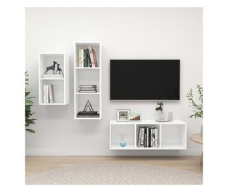 TV-szekrény garnitúra, 3 részes, fehér, laminált fa