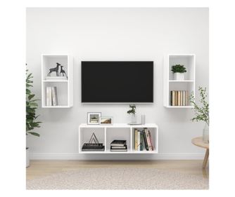 TV-szekrény garnitúra, 3 részes, fehér, laminált fa