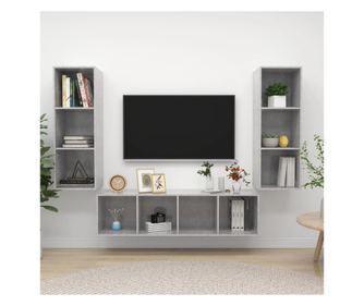 TV-szekrény készlet, 3 részes, beton-szürke, laminált fa