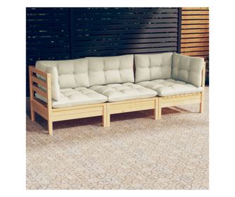 Vrtna garnitura s 3 sjedala, s krem jastucima, masivno drvo bora