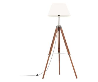 Stojací lampa stativ medově hnědá a bílá masivní teak 141 cm