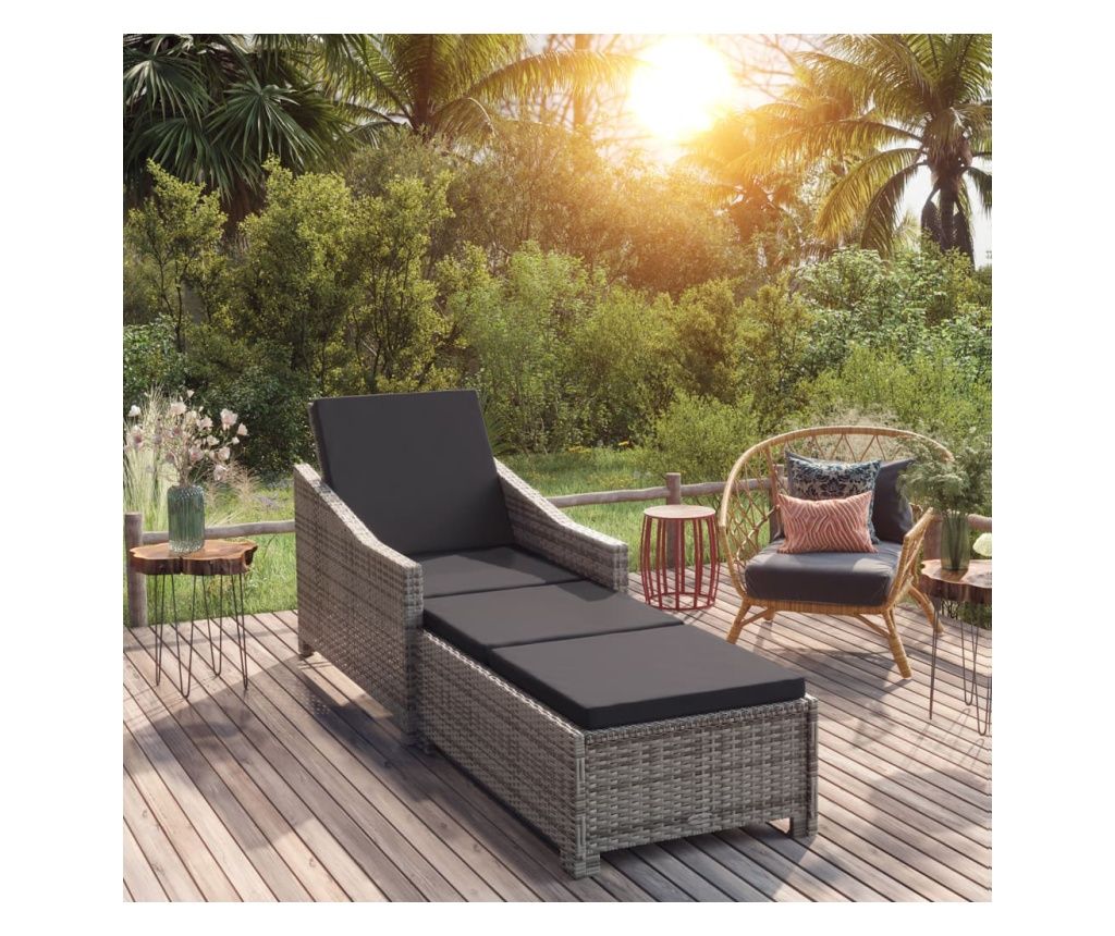 Ležaljka za sunčanje s tamnosivim jastukom, siva, poli ratan